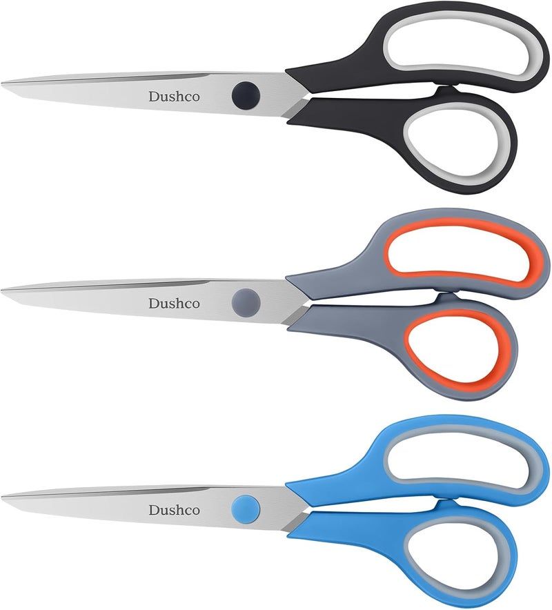 Dushco Scissors, 8.5 Inch Multipurpose Scissors Bulk Set of 3 Pack, Ultra Sharp 2.5mm Thick Scissor for Office Home School Sewing Fabric Craft Supplies, Soft Comfort-Grip Right/Left Hand - Image 1